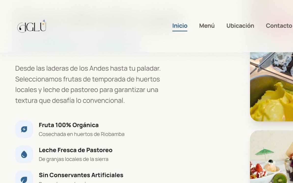 Heladería Iglú website product shots